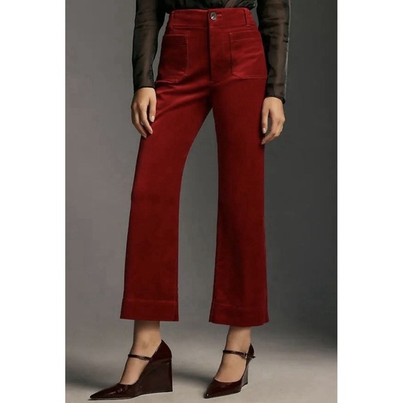 Maeve Pants - MAEVE NWT The Colette Velvet Crop Wide-Leg Pants Women Size 27 Red Anthropologie